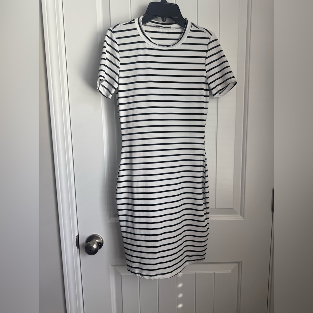SHEIN Black and White Striped Midi Dress